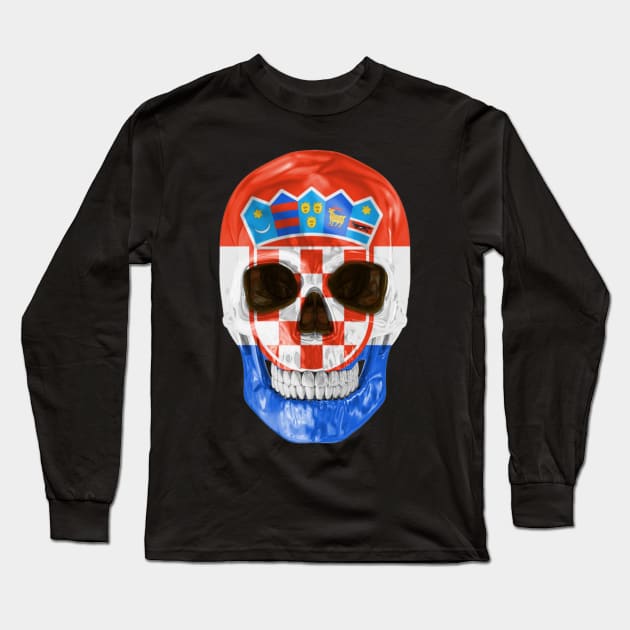 Croatia Flag Skull - Gift for Croatian With Roots From Croatia Long Sleeve T-Shirt by Country Flags